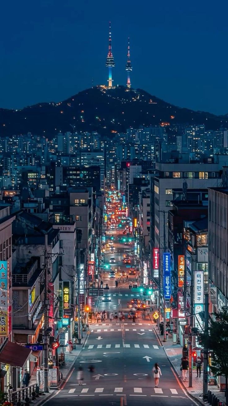 ソウルの街並みと南山タワーの夜景